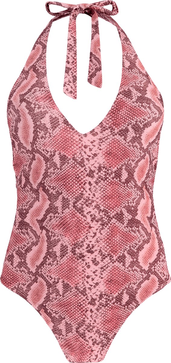 badenpak, een stuk, snakeskin, roze, halter