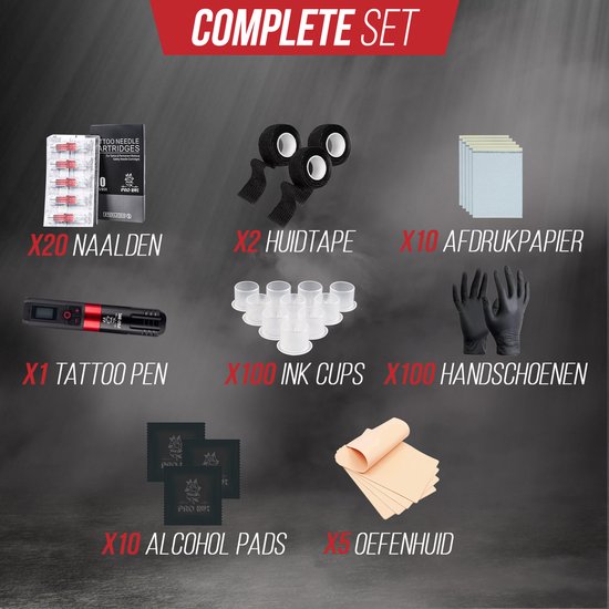 Professionele Tattoo Kit met Draadloze Criss-Cross Tattoo Machine - Volledige Set incl. Reistas