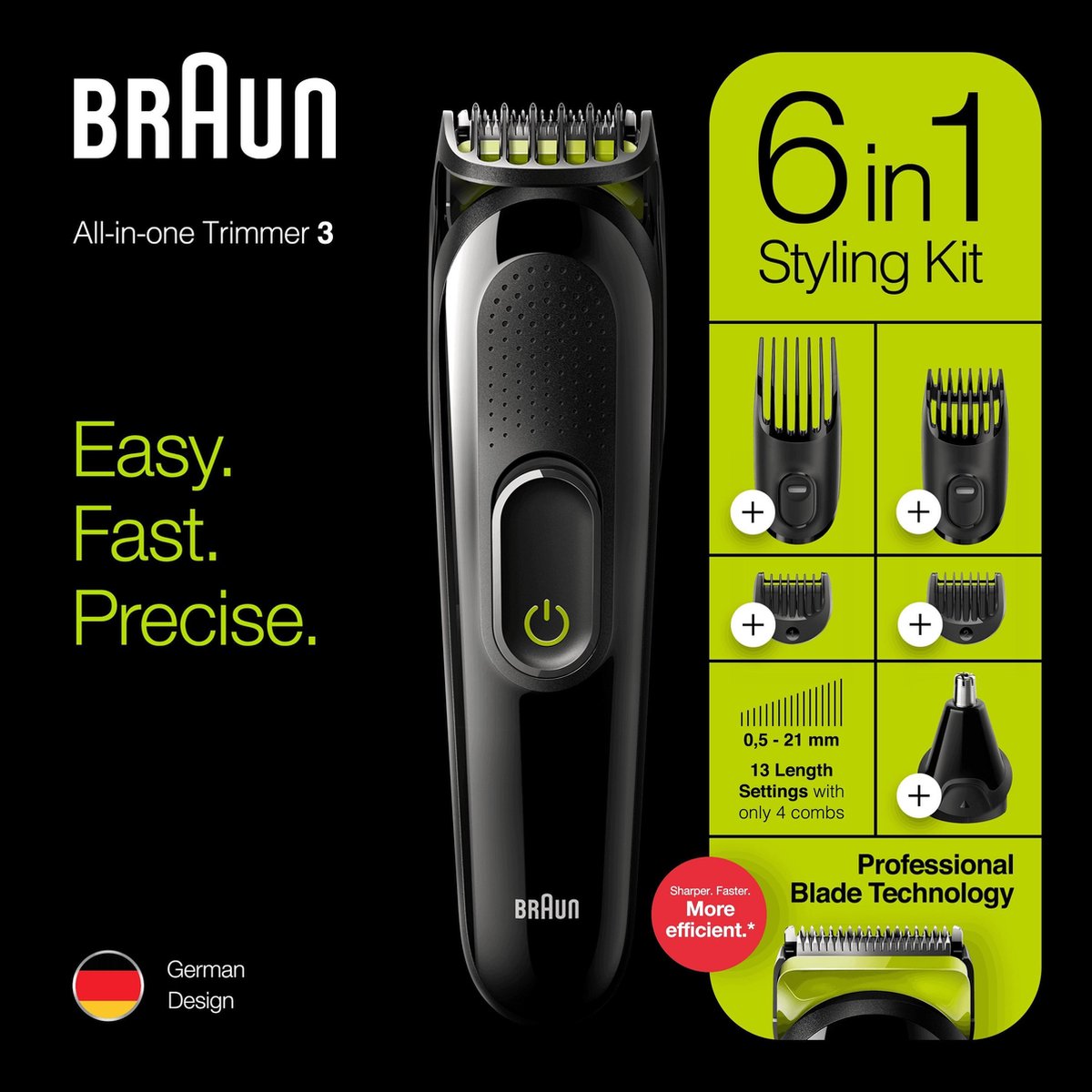 Braun MGK3221 6-in-1 Voltgroen - Baardtrimmer, Gezichts-, Haar-, Oor- en Neustrimmer