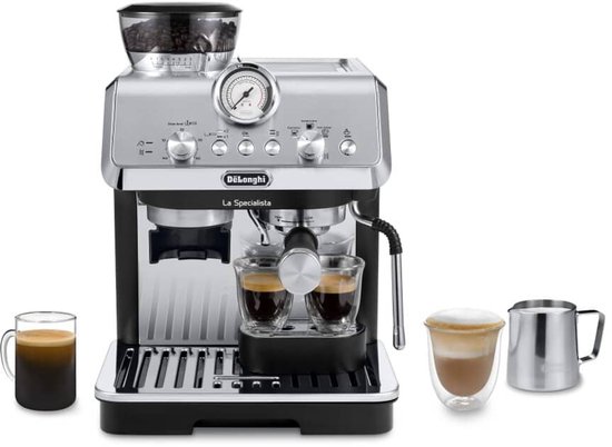 De'Longhi La Specialista Arte – Pistonmachine met bonenmaler, Handmatige espresso- en melkbereidingen, Inclusief professionele baristakit- Metal/Black - EC9155.MB