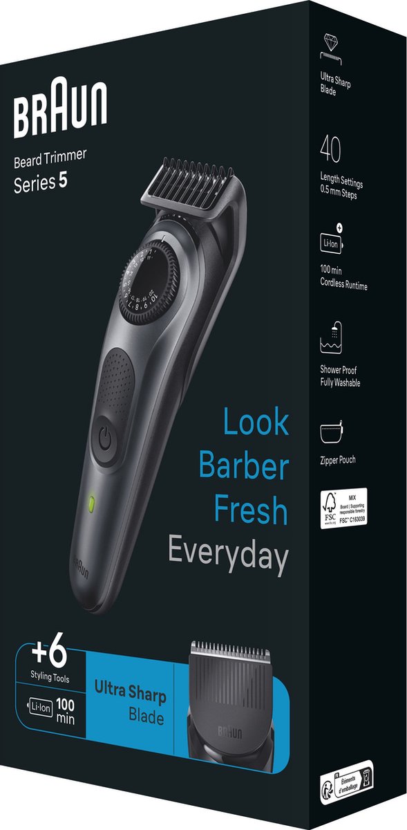Braun Baardtrimmer - Series 5 - BT5450 - Trimmer Voor Heren met Stylingtools en 100 Minuten Gebruiks