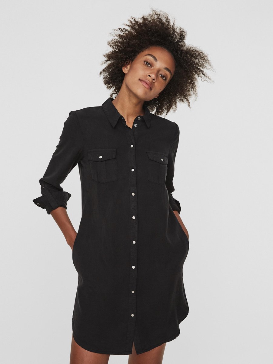 Vero Moda - maat XXL- VMSILLA LS SHORT DRESS BLCK GA NOOS Dames Jurk