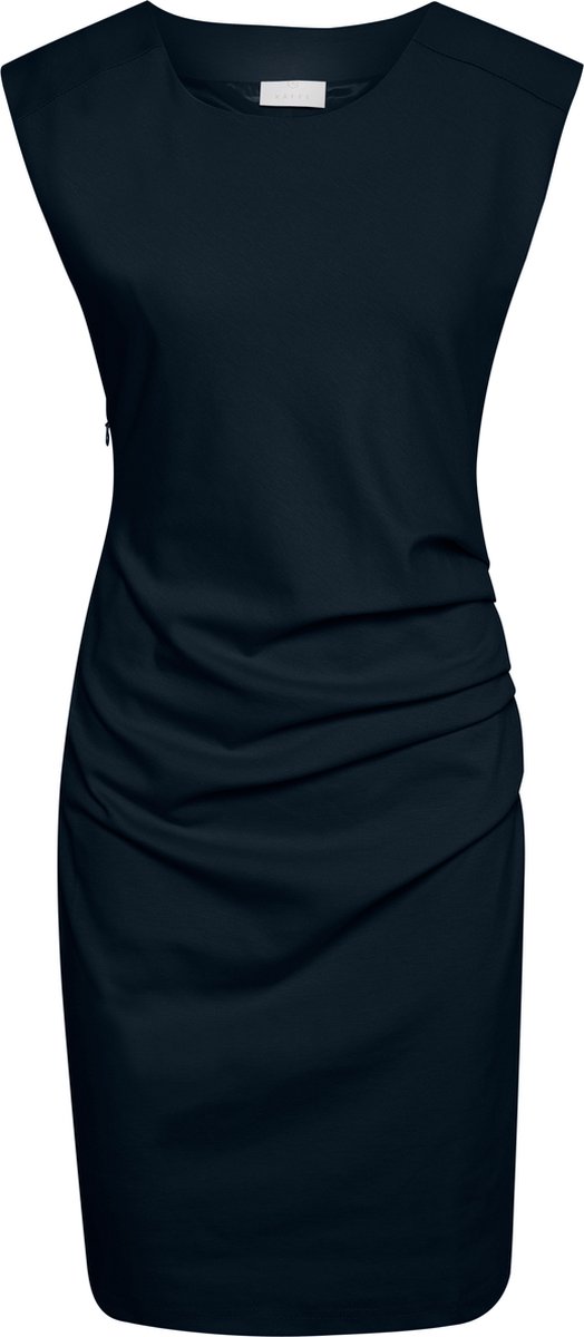 jurk, zomerjurk, donkerblauw, kraagloze, taillekken