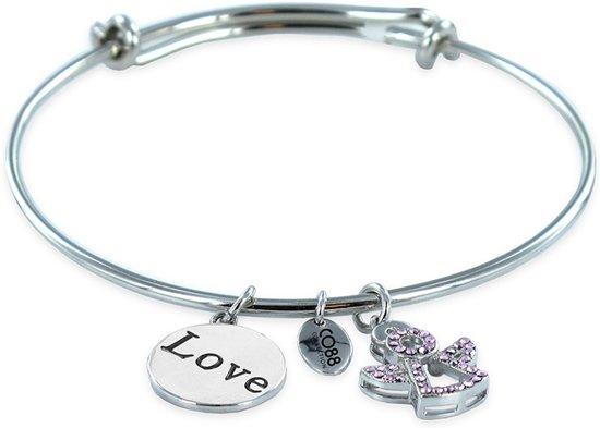 CO88 Collection Celestial 8CB Stalen Armband met Hangers - One-size - Zilverkleurig / Paars