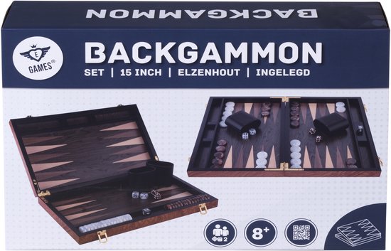 Backgammon 15 inch - Elzenhout Ingelegd Bord - Luxe Houten Koffer - Natuurlijke Afwerking - Engelhart