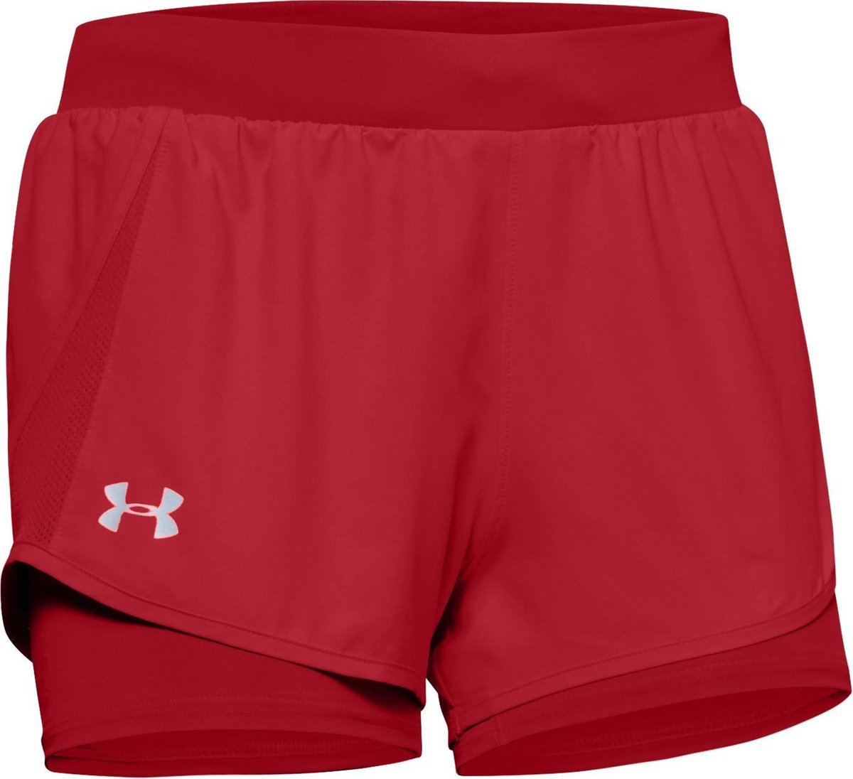 shorts, athletic, red, mesh panels, Under Armour logo