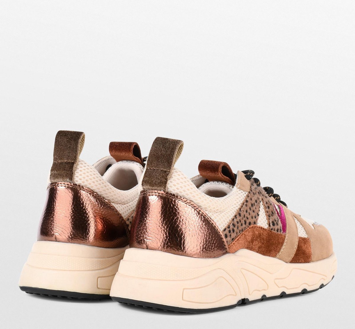 PS Poelman - Maat 39 - Dames - CAROCEL Imitatie Leren Suedè PU Runner Sneakers met Beige Profielzool