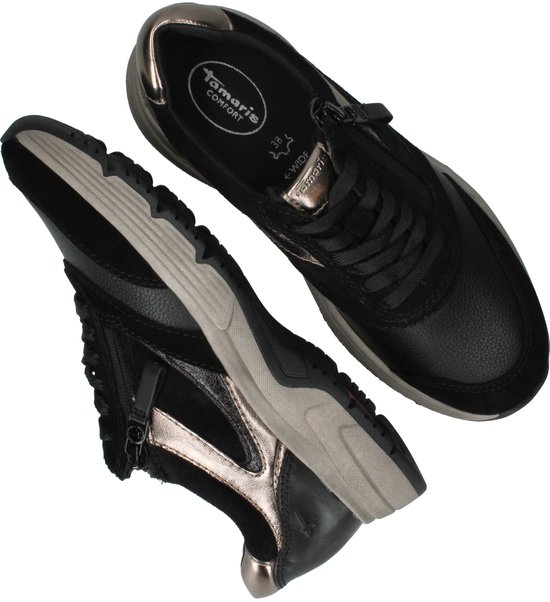 sneakers, zwart, rits, leer, strak