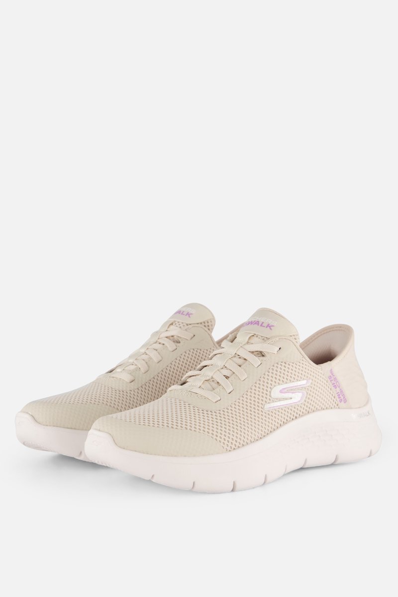 sneakers, mesh, beige, lichtroze accenten, platformzool