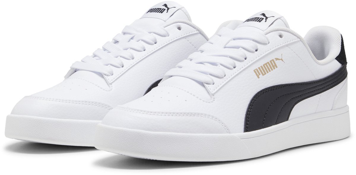 sneakers, wit, leer, veterschoen, puma-logo