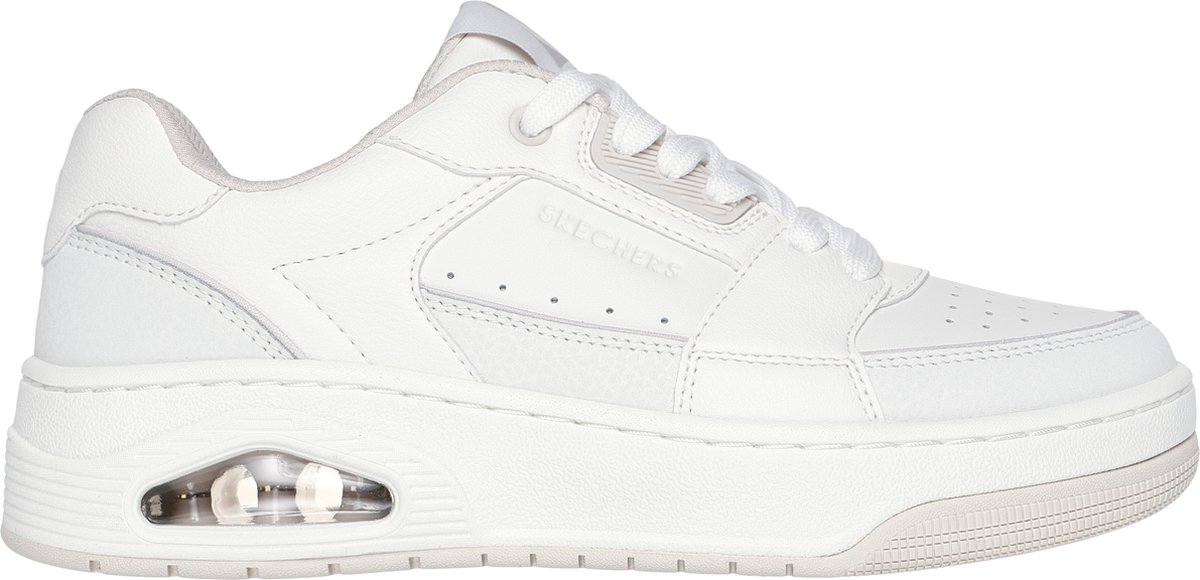 white sneaker, platform sole, air unit, leer, laag model