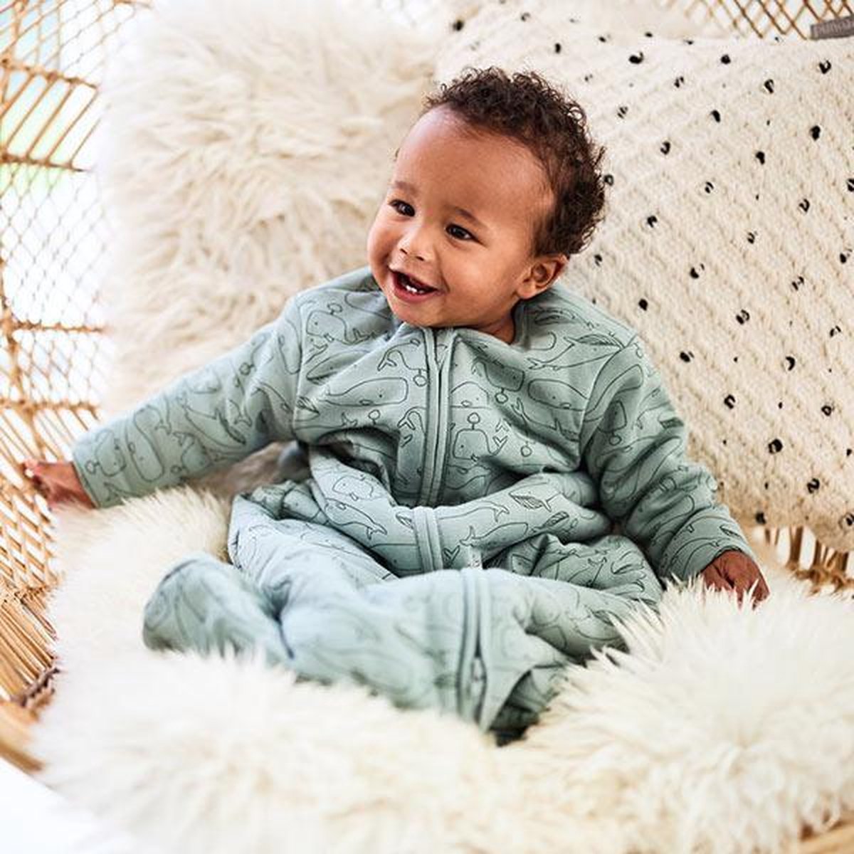 Jollein Baby Slaapzak 4-Seizoenen 90cm Whales - Ash Green