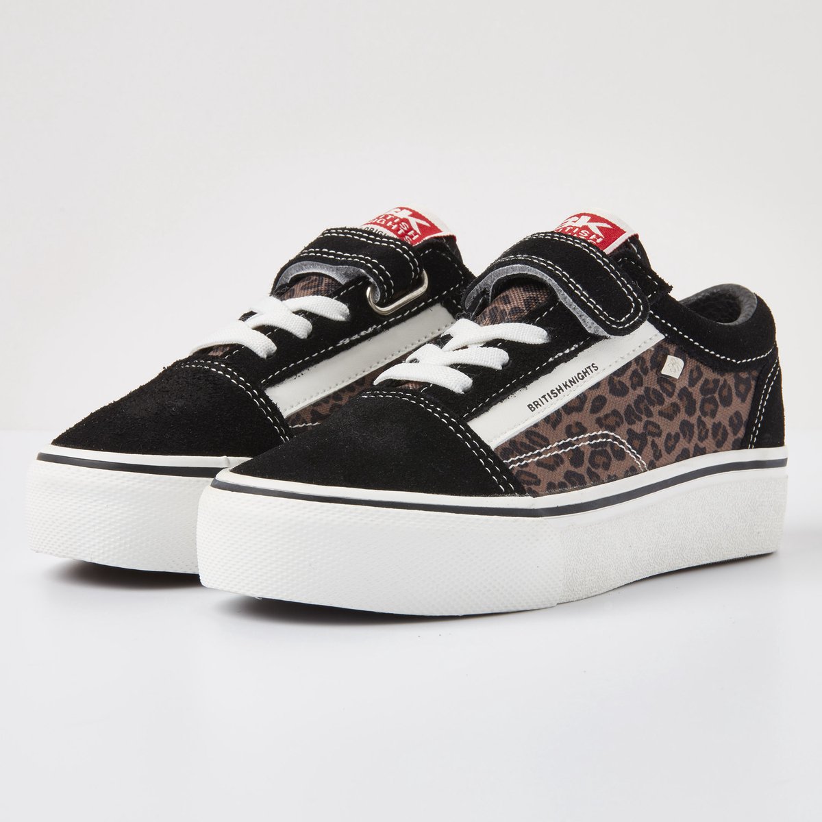 sneakers, leopard pattern, platform sole, black white, velcro strap