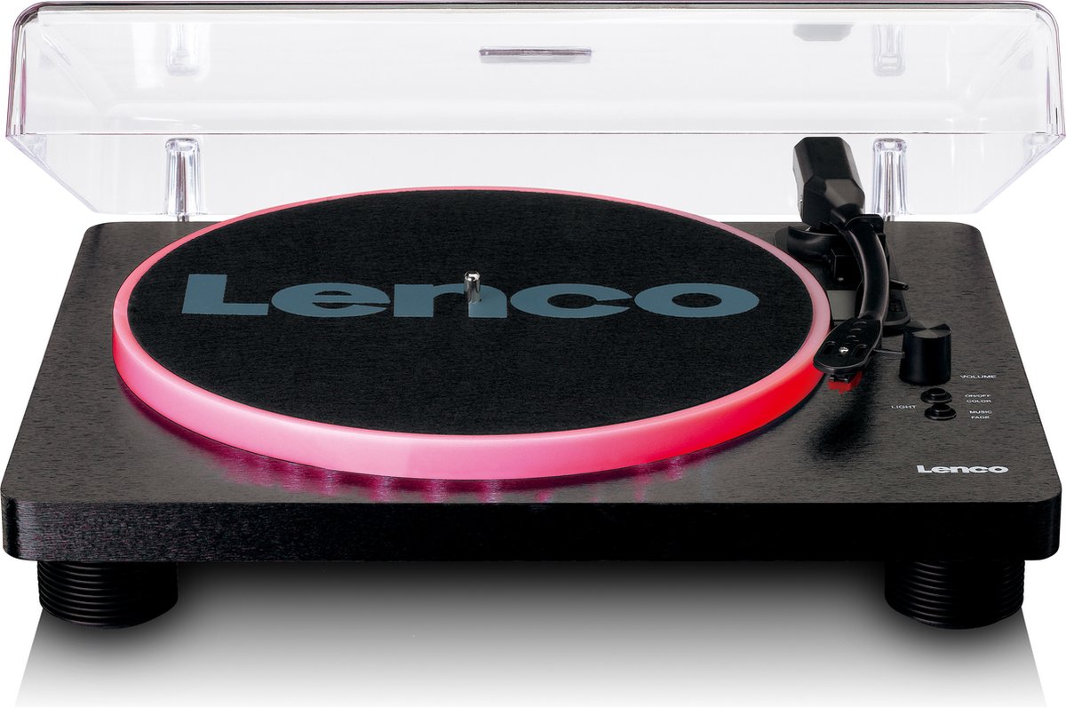 Lenco LS-50LEDBK Platenspeler met ingebouwde Speakers LED Verlichting USB Encoding Extra Naald Zwart