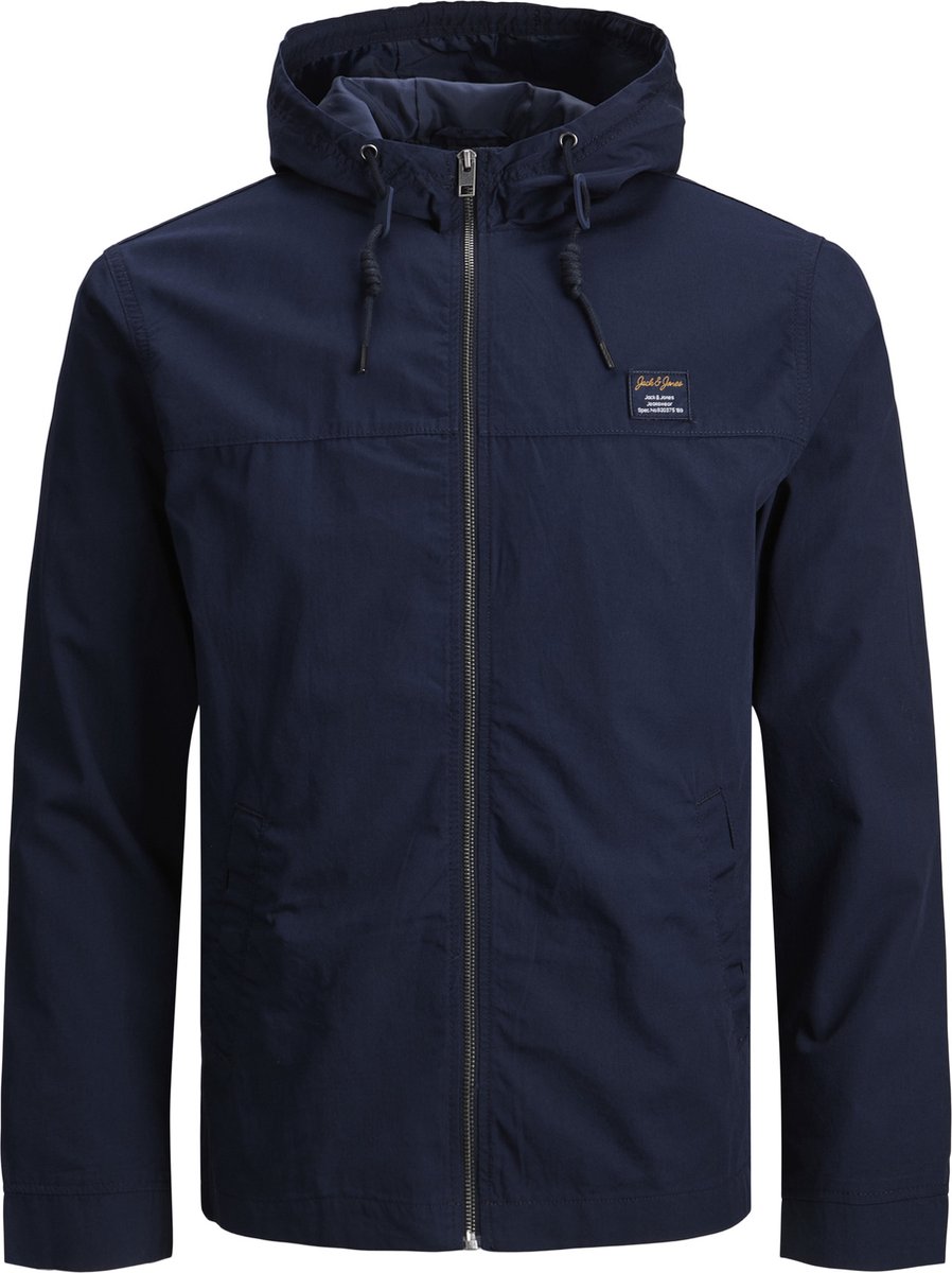 jacket, windbreaker, hooded, zipper, navy