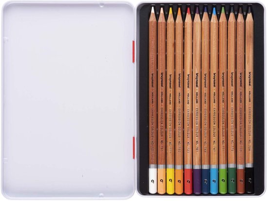 kleurpotloden, houten potloden, potloden set, kunstbenodigdheden, metaaldoos