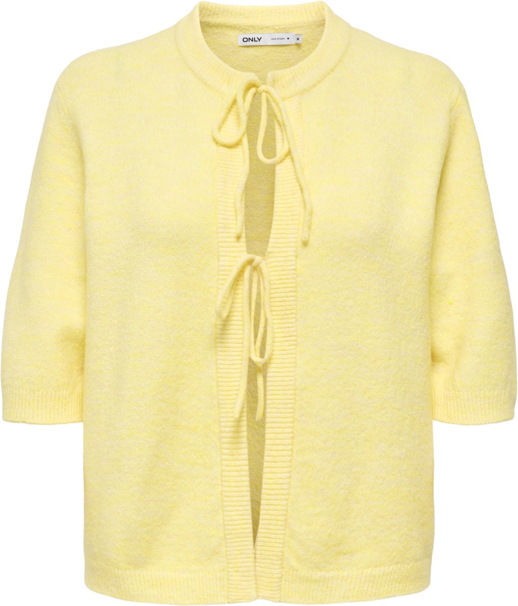 kleding, cardigan, geel, open voor veters, knopen/knoopsluiting
