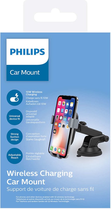 Philips Telefoonhouder Auto en Draadloze Oplader - DLK3532Q/00 - Universeel - Qi Technologie - Zuign
