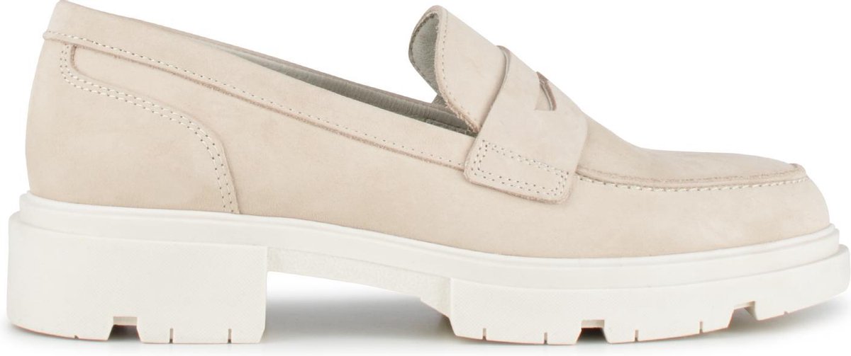 PS Poelman - Maat 37 - SOPHIE Dames Suède Nubuck Leren Chunky Loafers Mocassins Instappers - Beige N