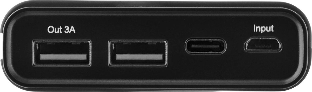 Azuri powerbank met 1 USB-A en 1 USB-C poort - 15000 mAh - Zwart