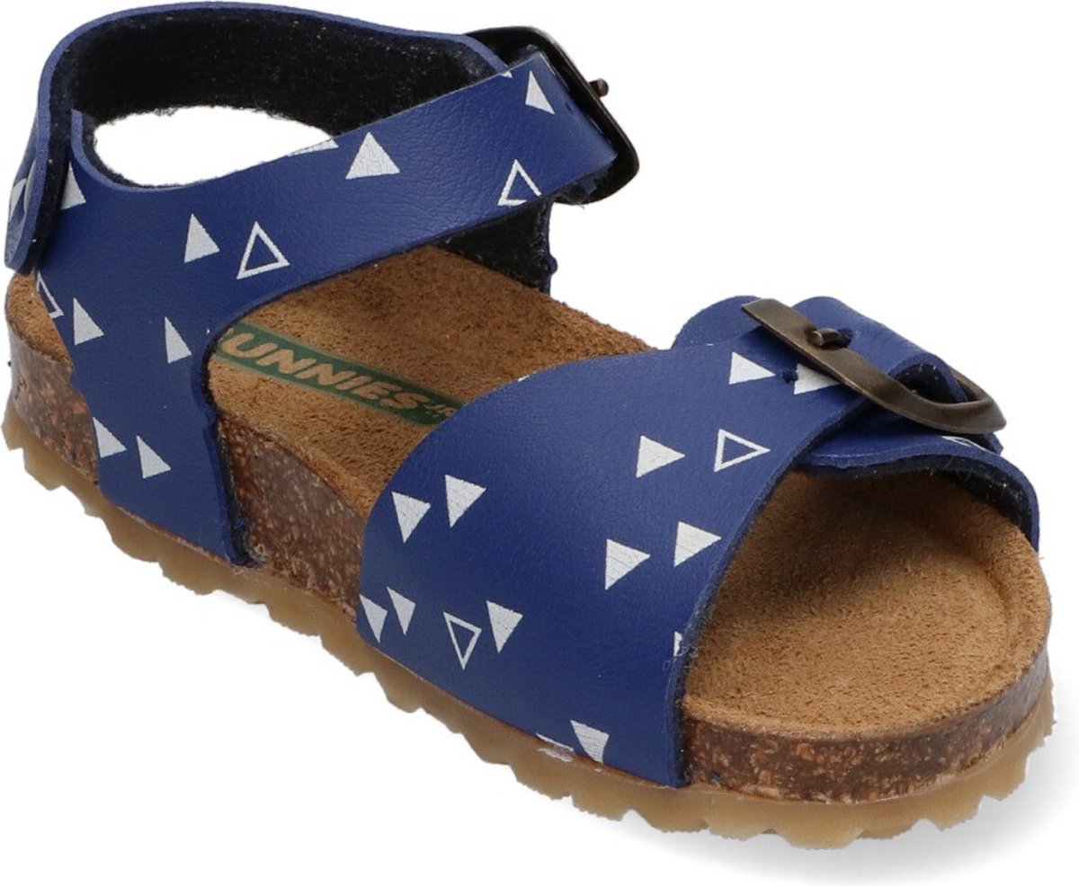 Bunnies JR - maat 21- Bonny Beach Jongens Sandalen - Blauw/Print - Leer - Gesp