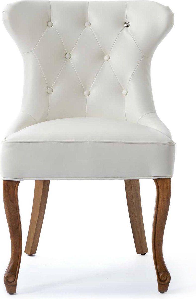 stoel, banketstoel, fluweel?, houten poten, wit bekleed