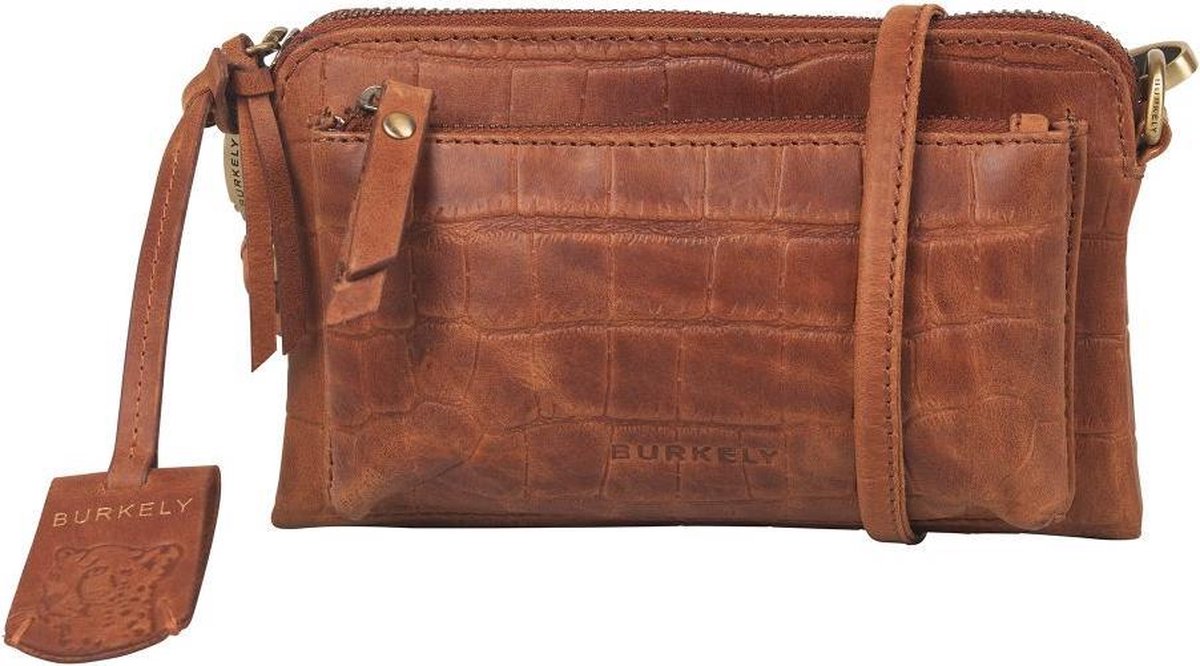 BURKELY Cassy Croco Dames Crossbodytas - Cognac