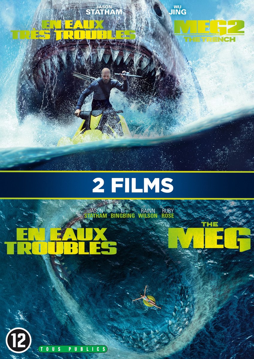 film poster, movie poster, shark attack, two films, ocean scene