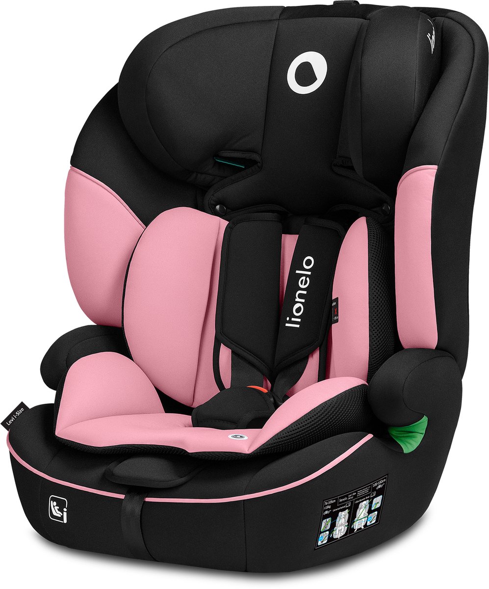 autostoel, kinderzit, pink, zwarte accenten, 5-puntgordel
