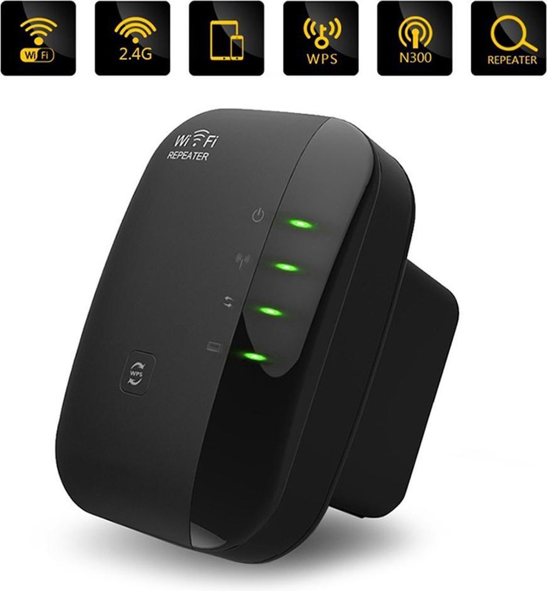 WiFi Versterker stopcontact - Zwart- Wifi Repeater - 300Mbps - Draadloos - Overal internet - Signaal