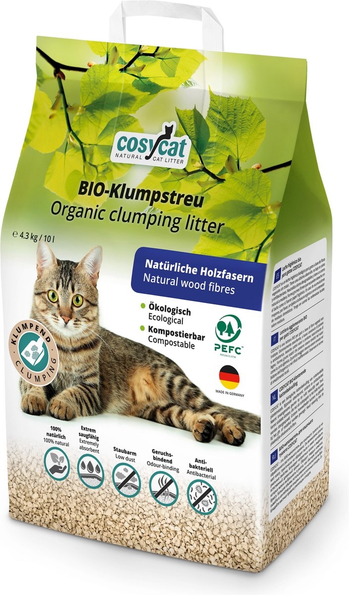 kattenbakgrind, bio-klumpstreu, natuurlijke houtvezels, organische kattenbak, klumpende kattengrind