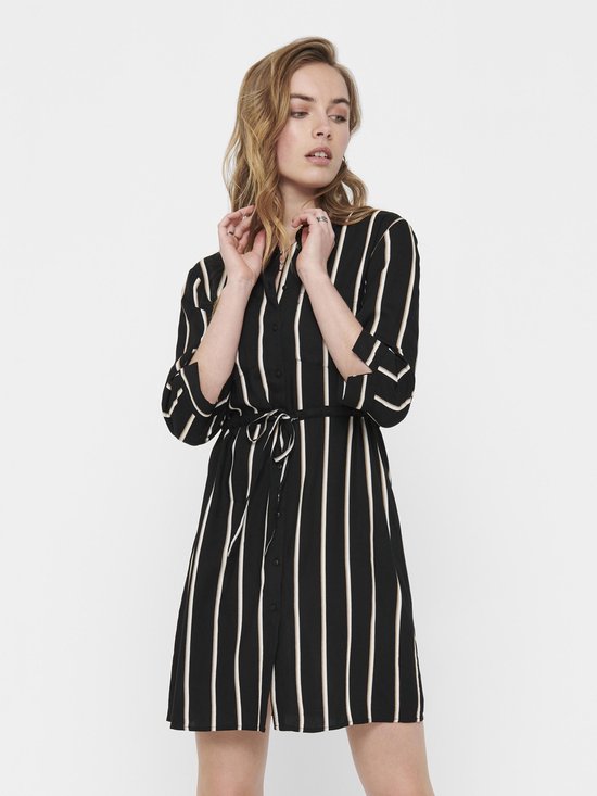 Only - maat 38 - Onltamari 3/4 Shirt Dress Wvn Noos 15185738 Black/white/camel