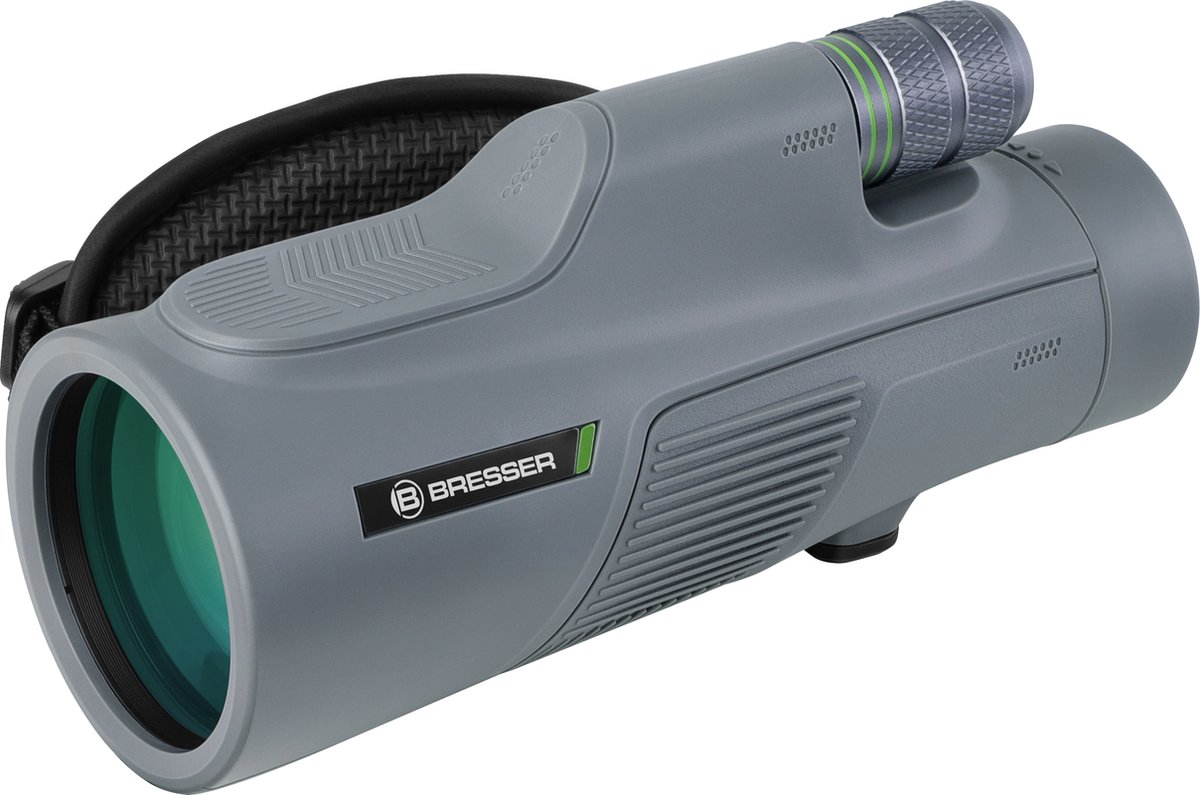 rangefinder, binoculars, monocular, gray, green-tinted-lens