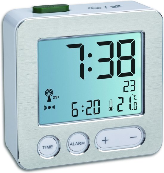 TFA Digitale Wekker - Zilver - Meet Binnentemperatuur  - Datum - Alarm - Achtergrondverlichting