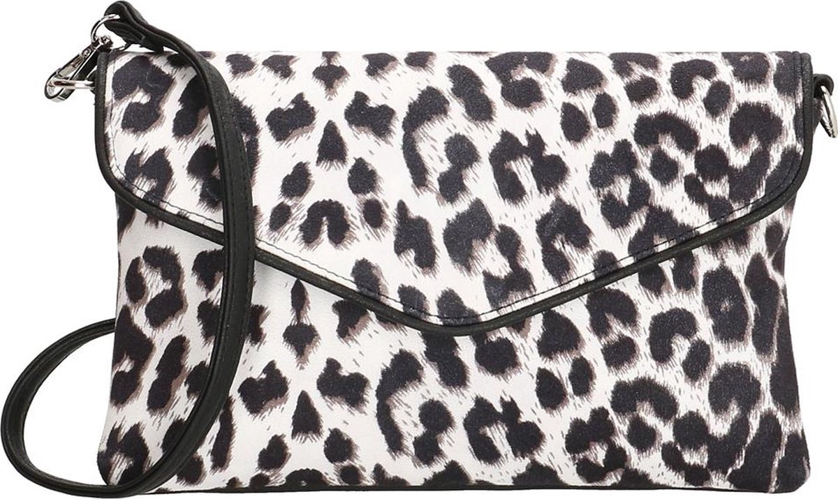 clutch, tablet, leopard print, crossbody, black trim