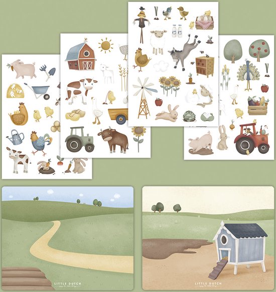 Little Dutch raamstickers Little Farm, niet permanente verplaatsbare stickers met speelachtergrond