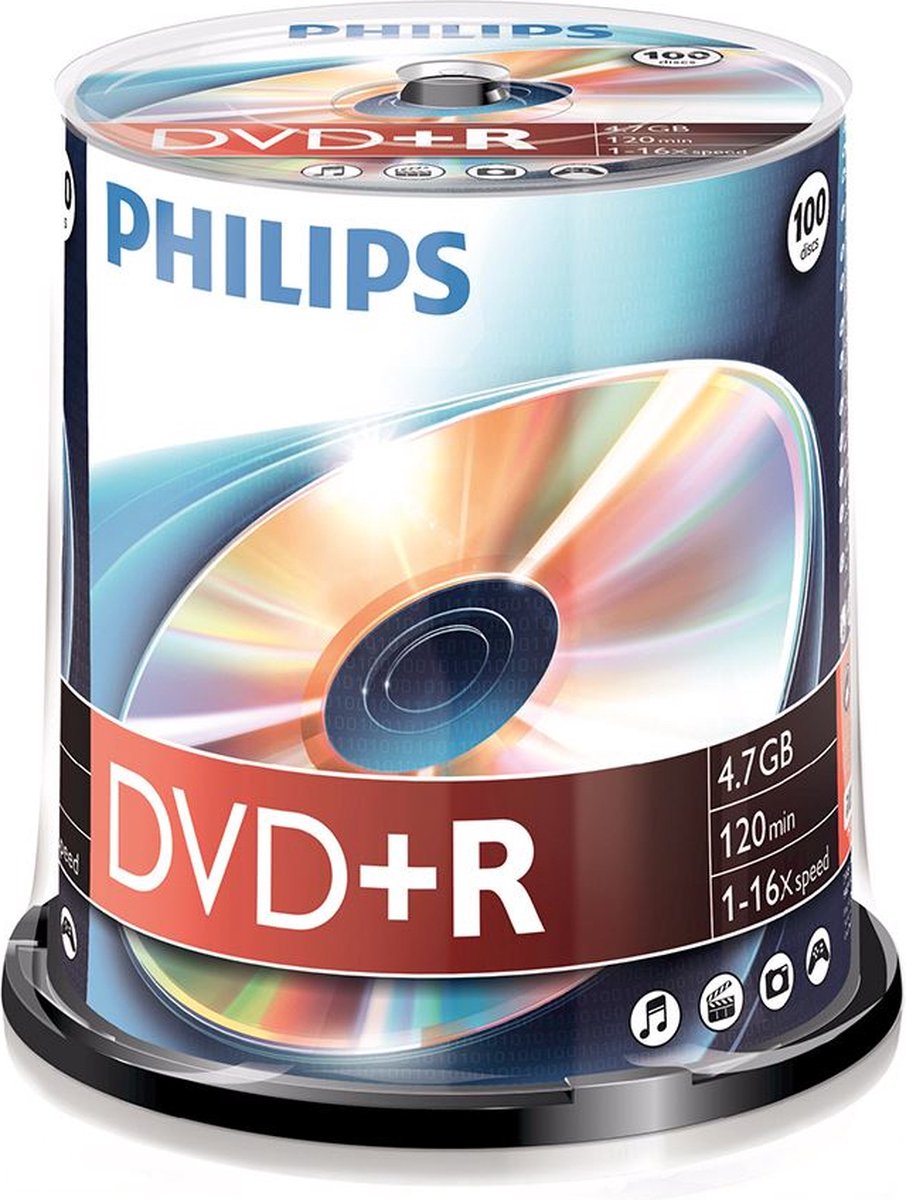 Philips DVD+R - 4,7GB - Speed 16x - Spindle - 100 stuks - DR4S6B00F