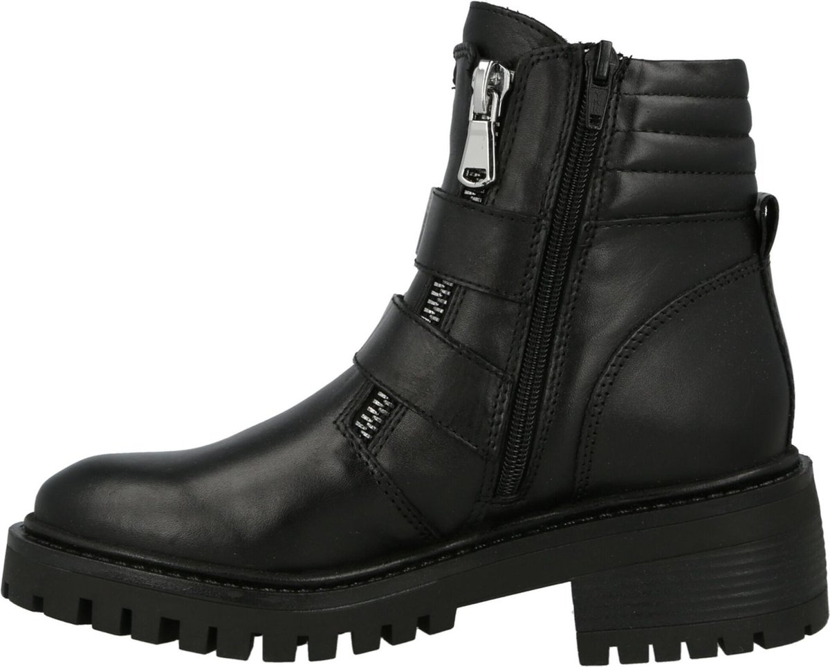 PS Poelman Klara Dames Leren Chunky Biker Boot  - mt 41 - met Gespen en Ritssluiting - Zwart