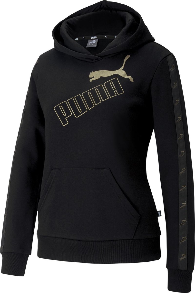hoodie, puma, zwart, logo, lange(mouwen)