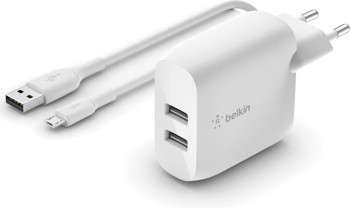 Belkin Dual USB Oplader 24W + 1m Micro-USB kabel - Wit