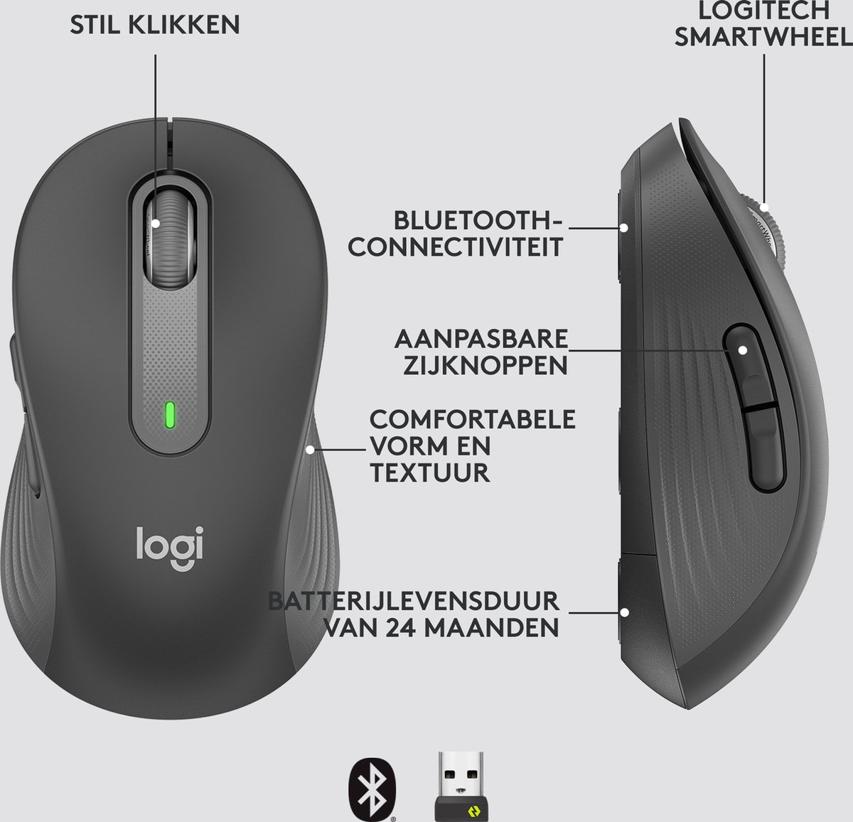 Logitech Signature M650 L - Draadloze Muis - Met Bluetooth - Graphite