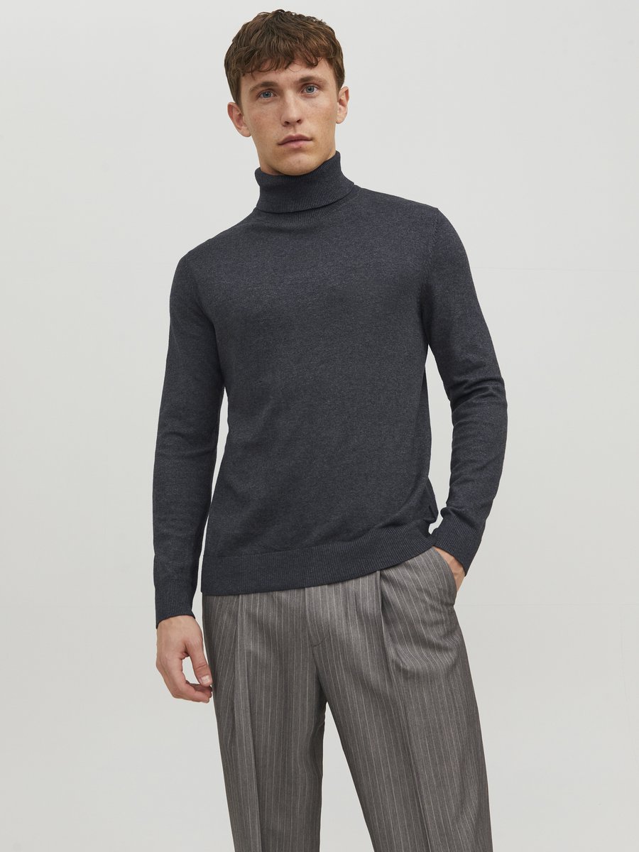 turtleneck, donkergrijs, breiwerk, lange mouwen, slim fit