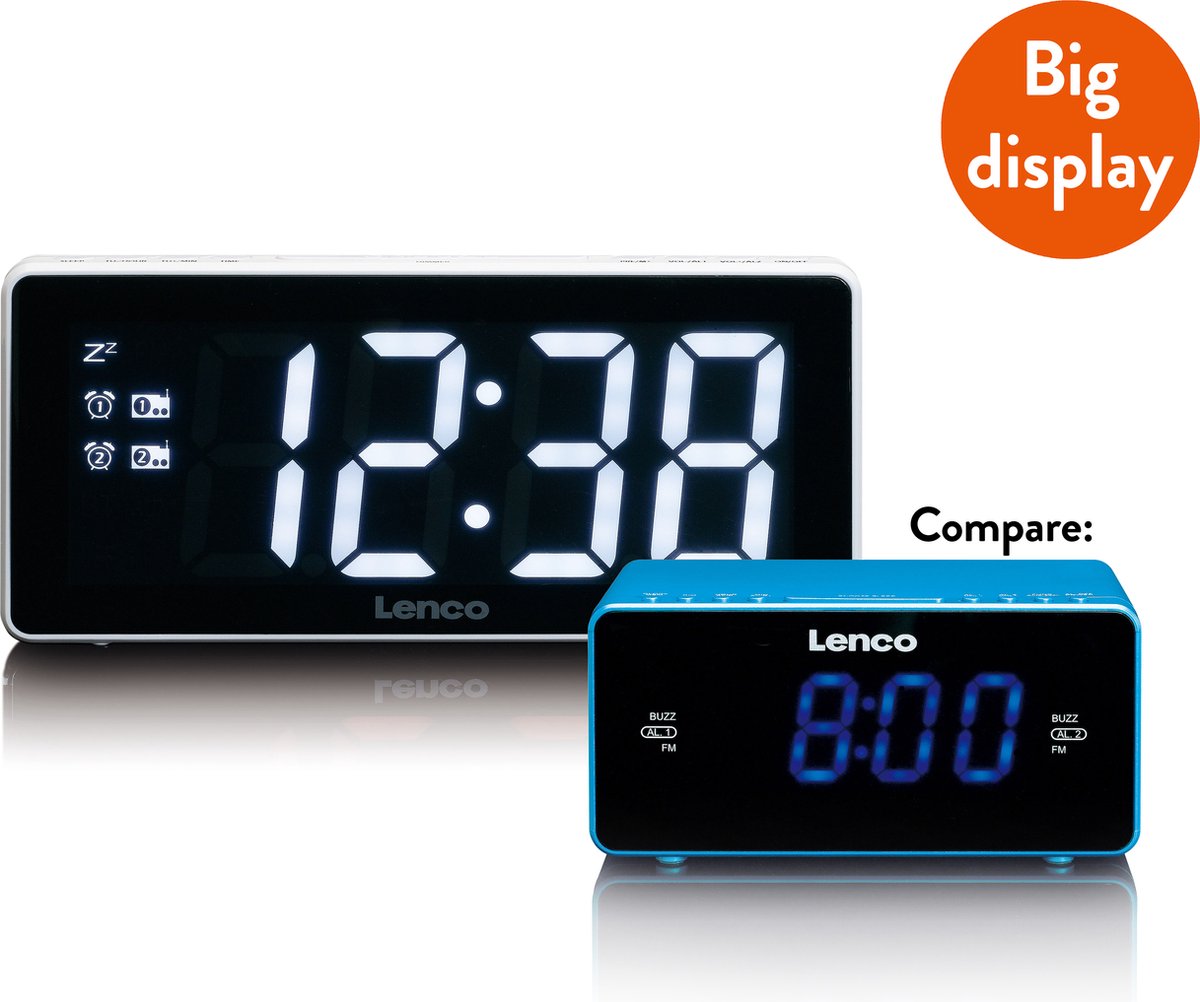 Lenco CR-30WH - Wekkerradio met groot 3” LED Display - Wit