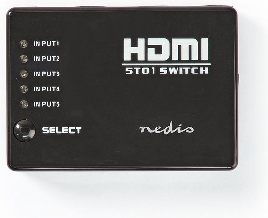 Nedis VSWI3455BK Hdmi-schakelaar 5 Poorten 5x Hdmi-ingang 1x Hdmi-uitgang 1080p Abs Antraciet Doos