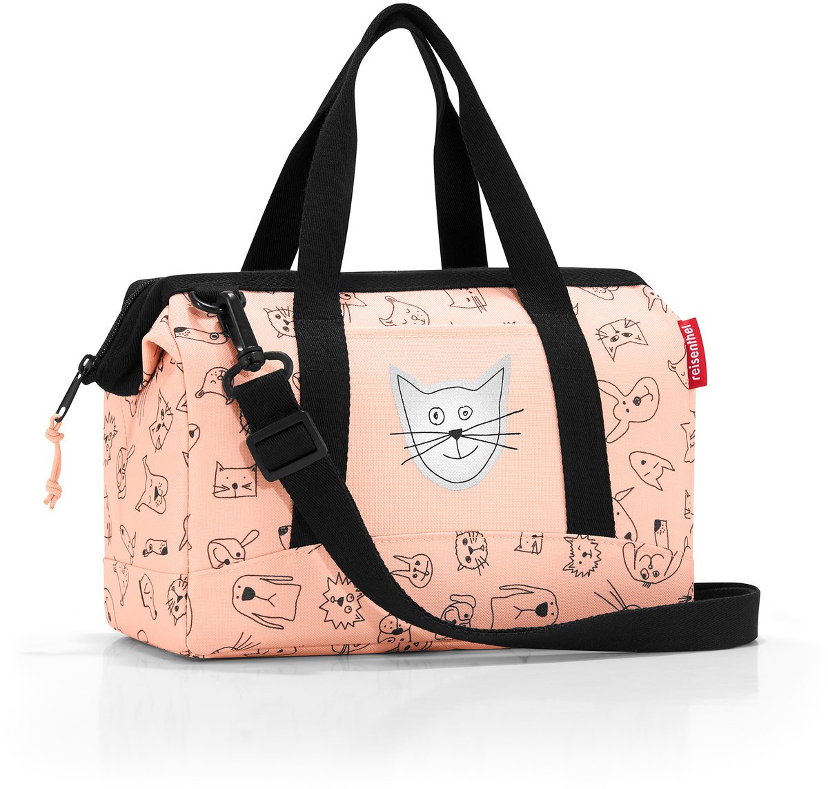 peach, kattenprint, tote, tasje, polyester