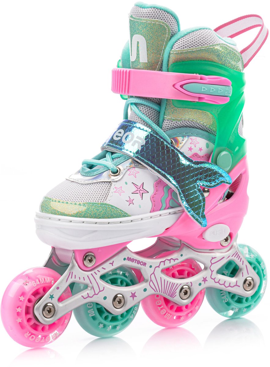 inline skates, roller, pink, teal, stars