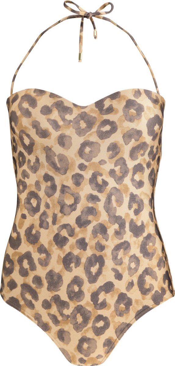 bandeau, one-piece, leopard print, swimwear, halter neck