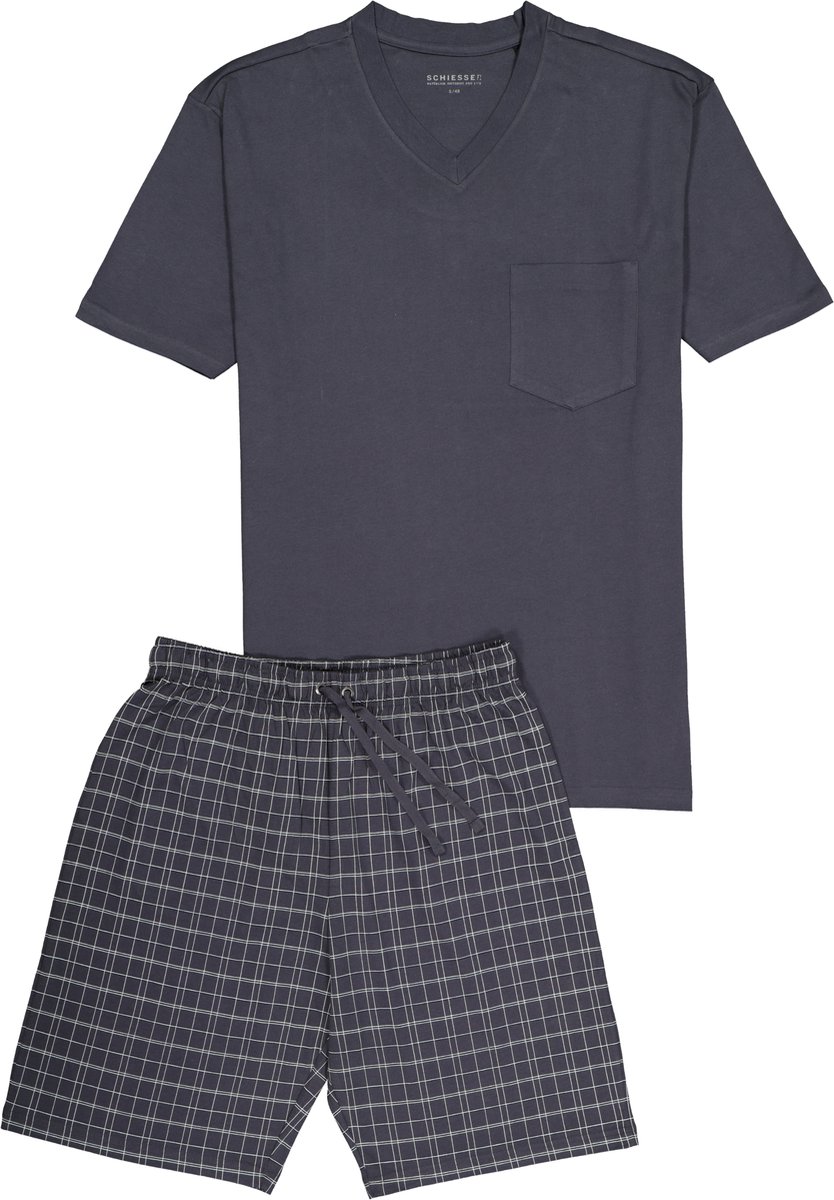 Schiesser - Maat L - Heren Shortama - Antraciet - V Hals