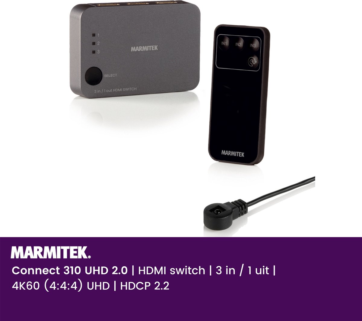Marmitek HDMI Switch - Connect 310 UHD 2.0 - HDMI Switch 4K - HDMI Switch 3 poorts - CEC - EDID