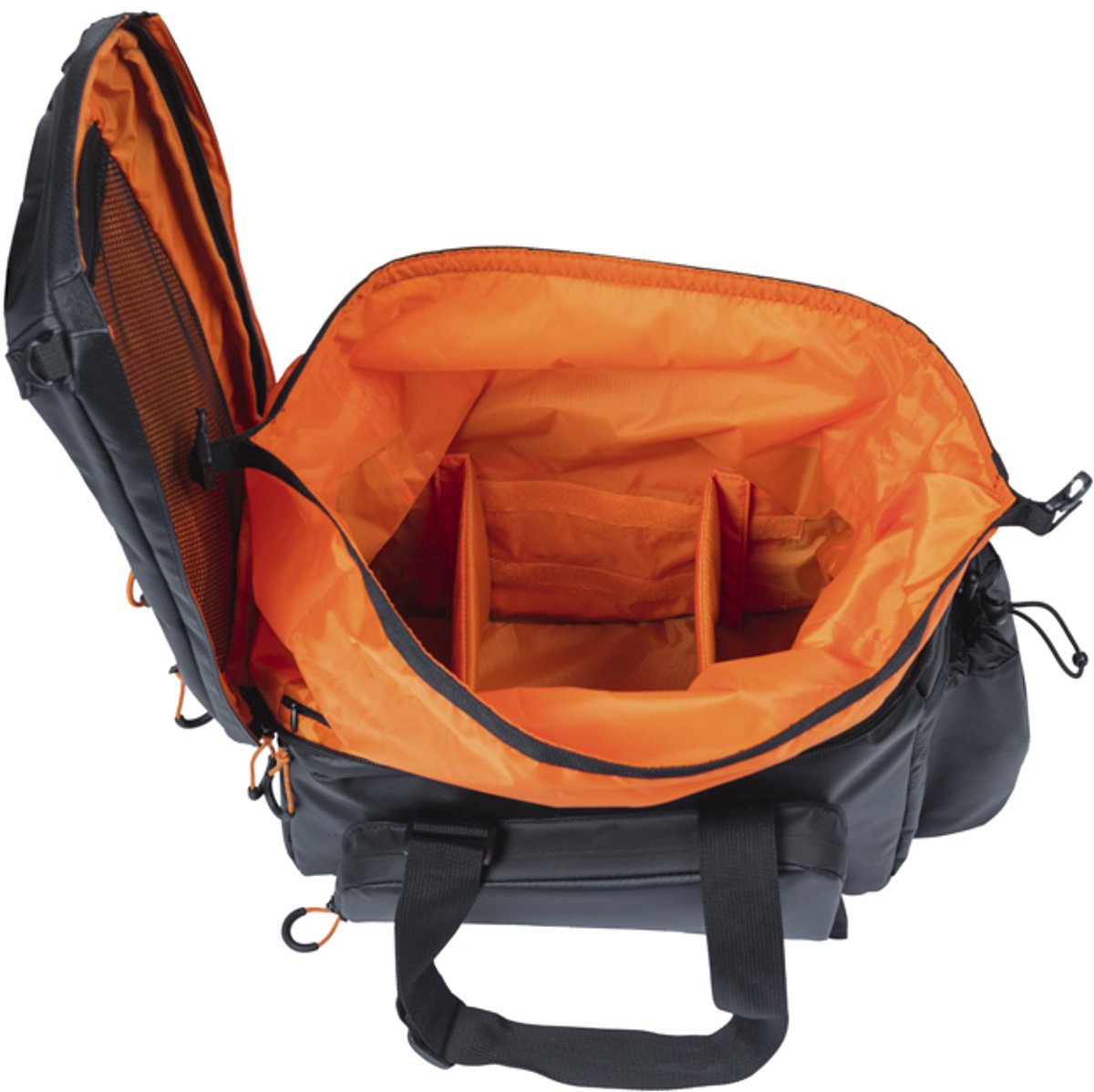 rugzak, rugzak binnenvak, orange interieur, verstelbare compartimenten, duffel stijl